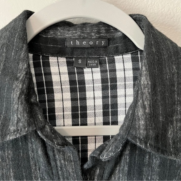 Theory Women’s Wool-Blend Black/White Plaid Button Front Catris Top Size Small - Picture 5 of 8